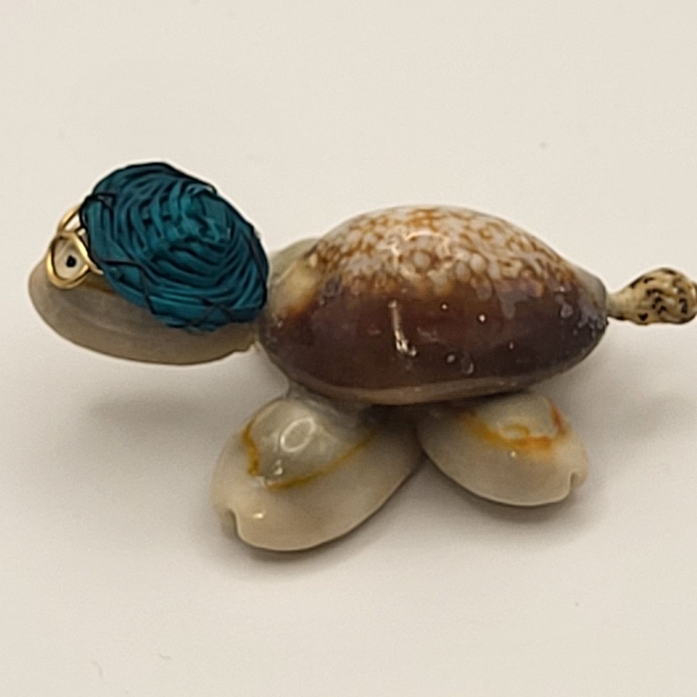 Handcrafted Shell Googly Eye Turtle Figurine Blue Hat Gold Glasses Miniature - Picture 4 of 7